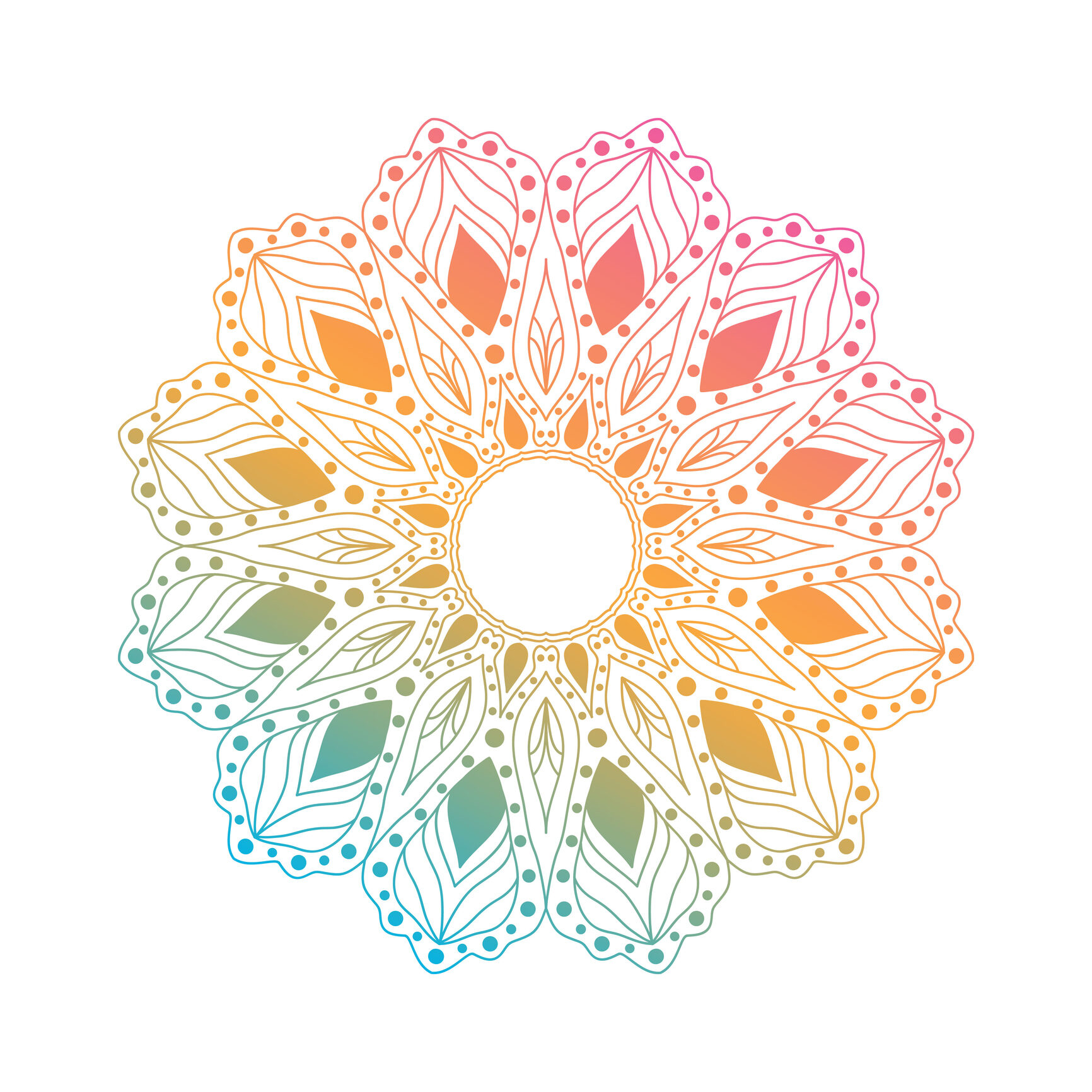 Ornamental mandala design element. Vector frame mandala in vibrant green, pink and orange colors . Circle Mandala with floral patterns.